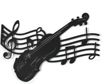 Metal Violin and Music Staff Wall Art 16 to 24 Inches Wide