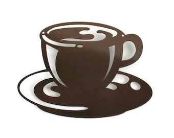 Coffee Cup Metal Wall Art Kitchen Decor 5.8x8.5 Inches Powder Coated