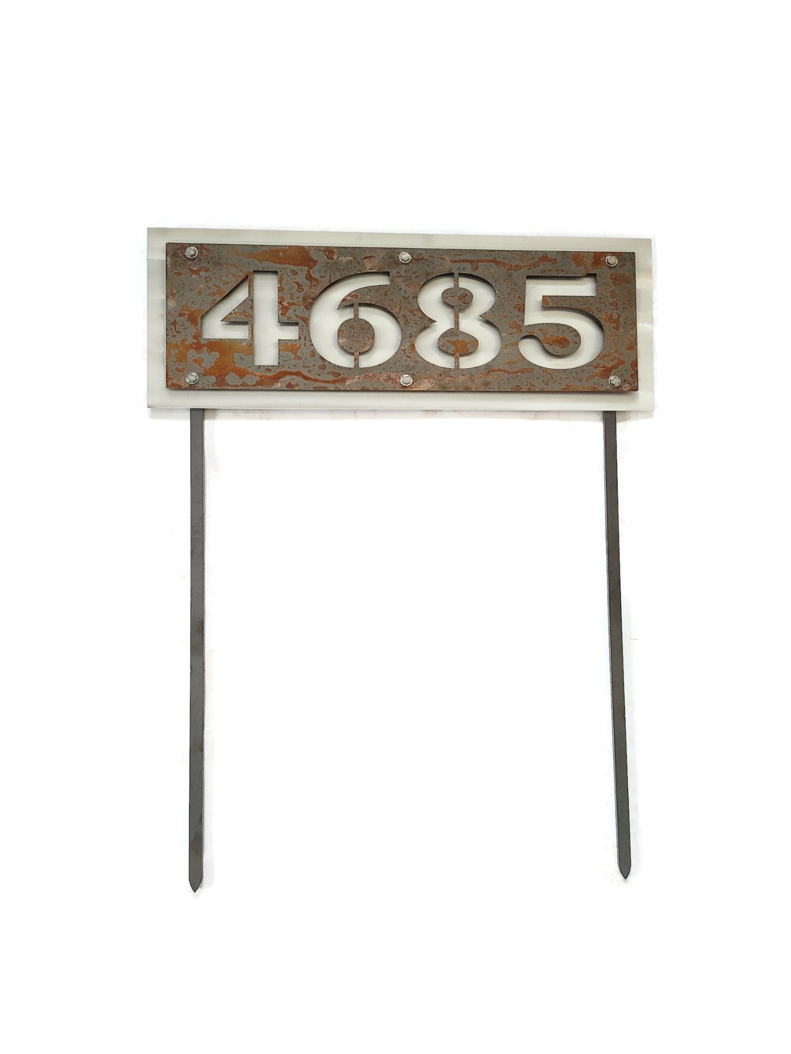 Rustic Metal Address Number Sign House Number on Yard Stake Etsy