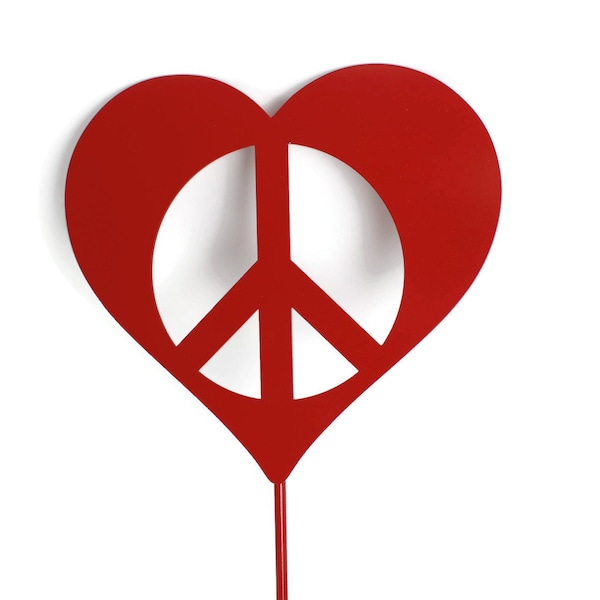 Metal Peace Heart Garden Stake or Stand 21 to 28 Inches Tall