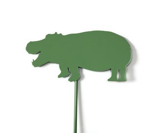 Hippo Hippopotamus Metal Garden Stake 21 Inches Tall