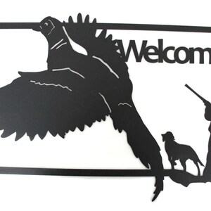 South Dakota Pheasant Hunting Metal Wall Art Sign 22 Inches Wide Matte Black