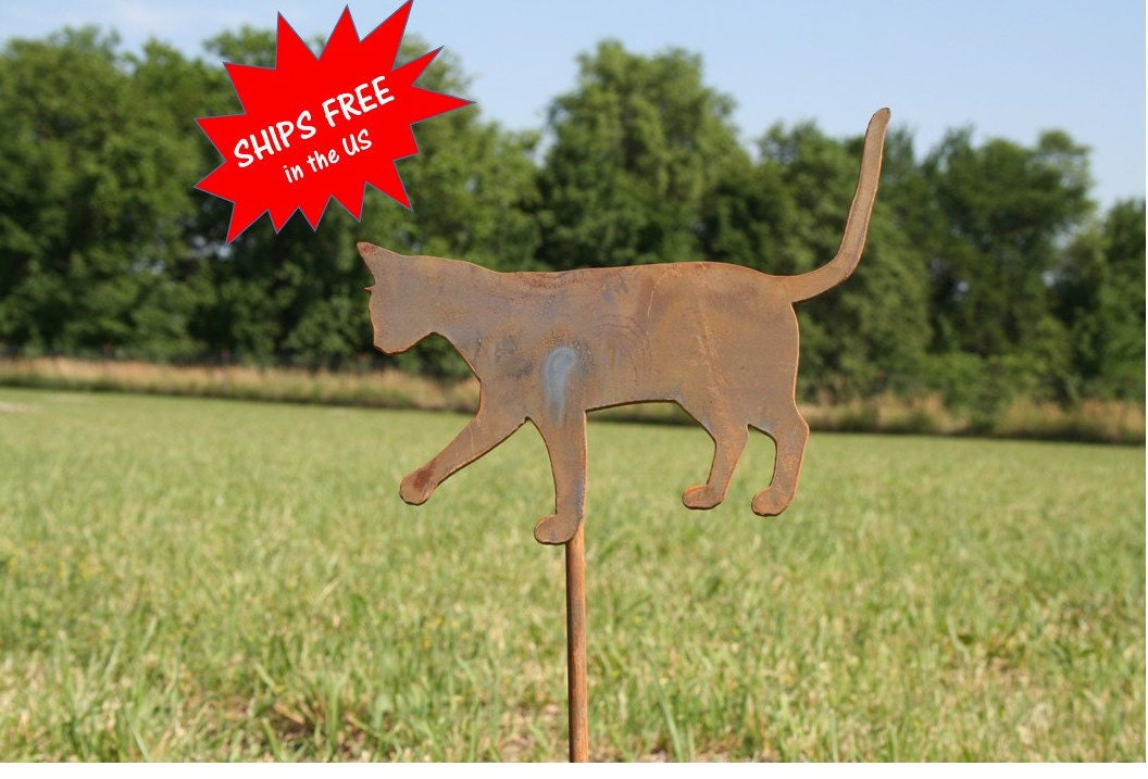 Metal Cat Garden Stake, cat yard sign, outdoor cat stake, crazy cat