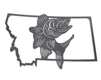 Montana Walleye Fishing Metal Wall Art 20 Inches Wide