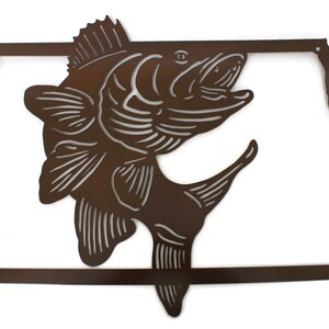 North Dakota Walleye Fishing Metal Wall Art Sign 22 Inches Wide Gloss Brown