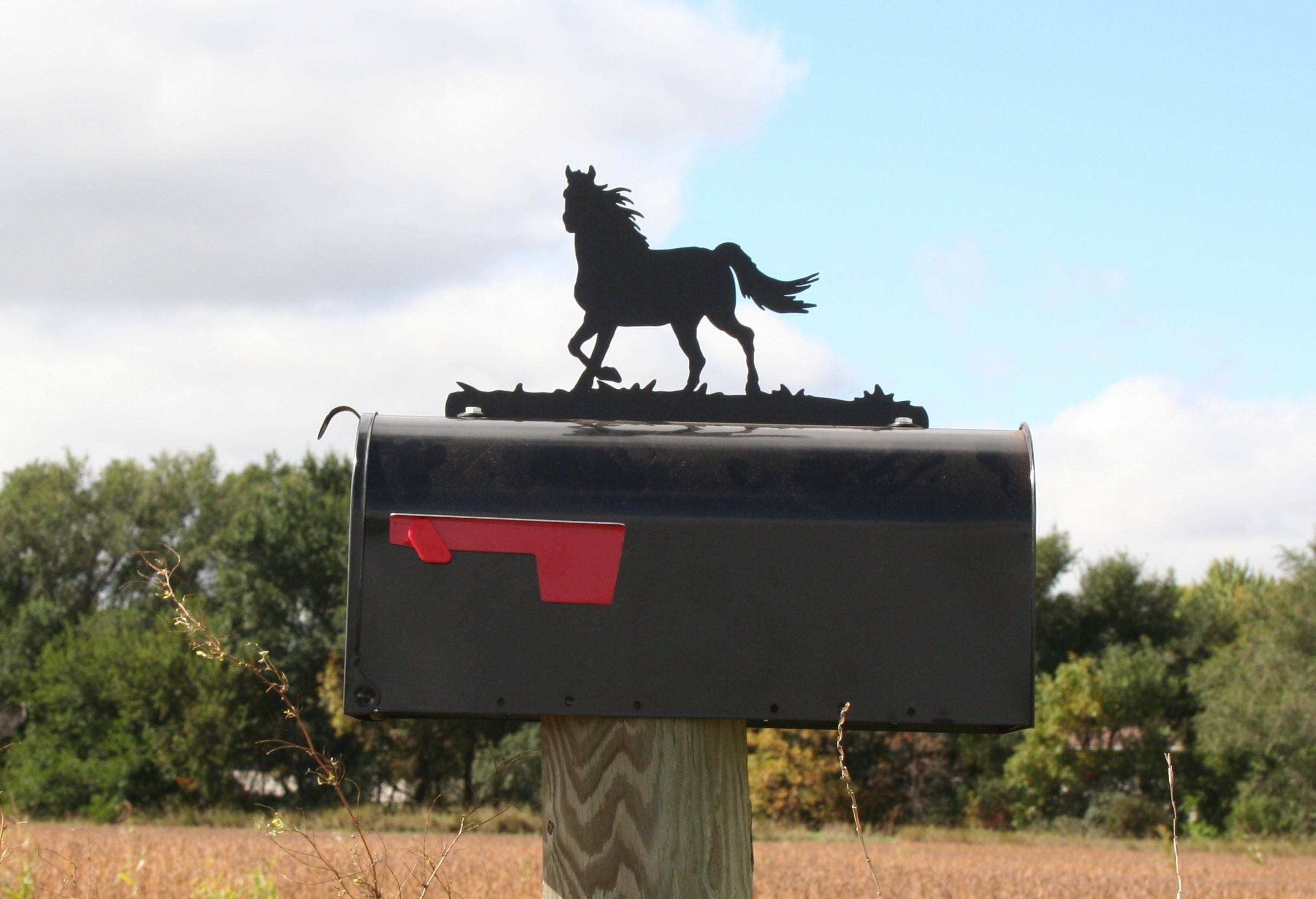 Running Horse Metal Mailbox Topper, Metal Horse Mailbox Top, Wild Horse