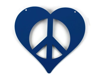 Peace Heart Symbol Metal Wall Art Sign 9 to 18 Inches Wide