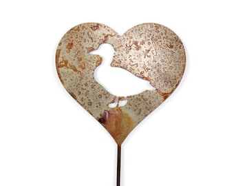Duck Metal Heart Pet Memorial Stake 20 to 28 Inches Tall