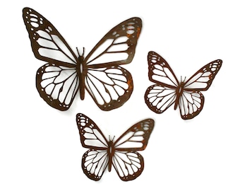 Monarch Butterfly Metal Garden Art 10 to 36" Purchase as Sets