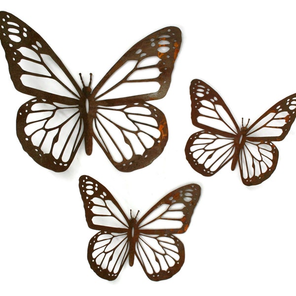 Monarch Butterfly Metal Garden Art 10 to 36" Purchase as Sets