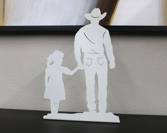 Cowboy and Daughter Tabletop Metal Decor 14.5 Inches Tall
