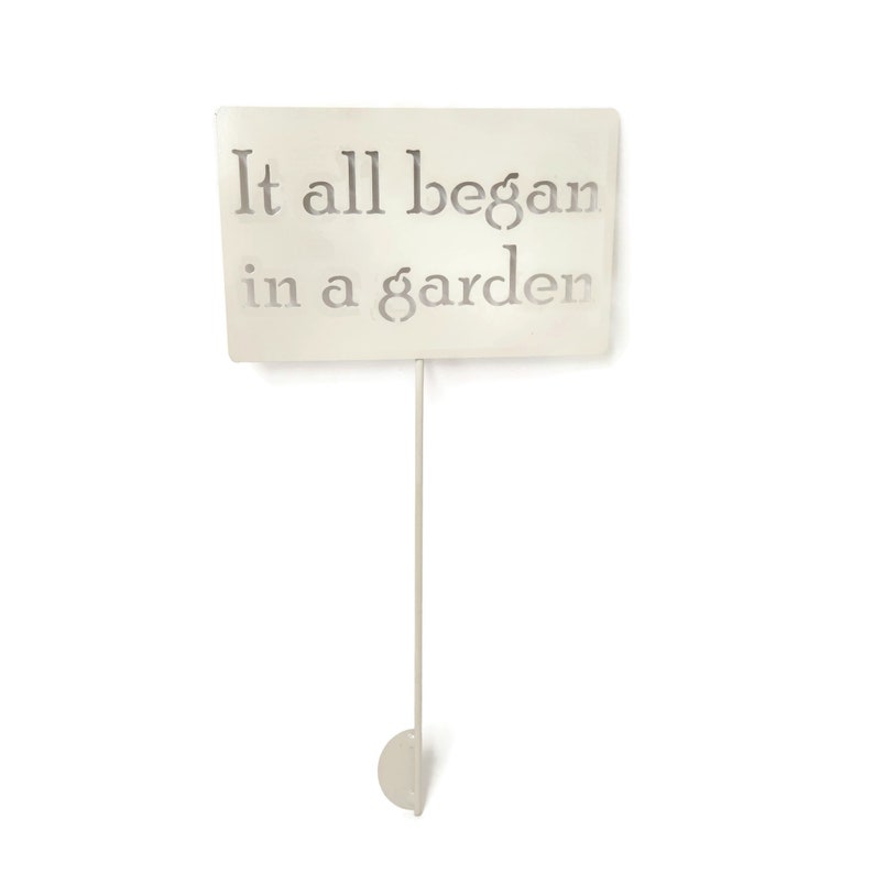 Metal Garden Marker Stake Sign Custom Text 21 to 33 Inches Tall Cream