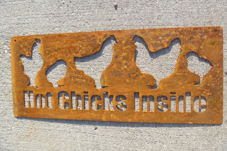 Rustic Metal Chicken Coop Sign HOT CHICKS INSIDE chicken 