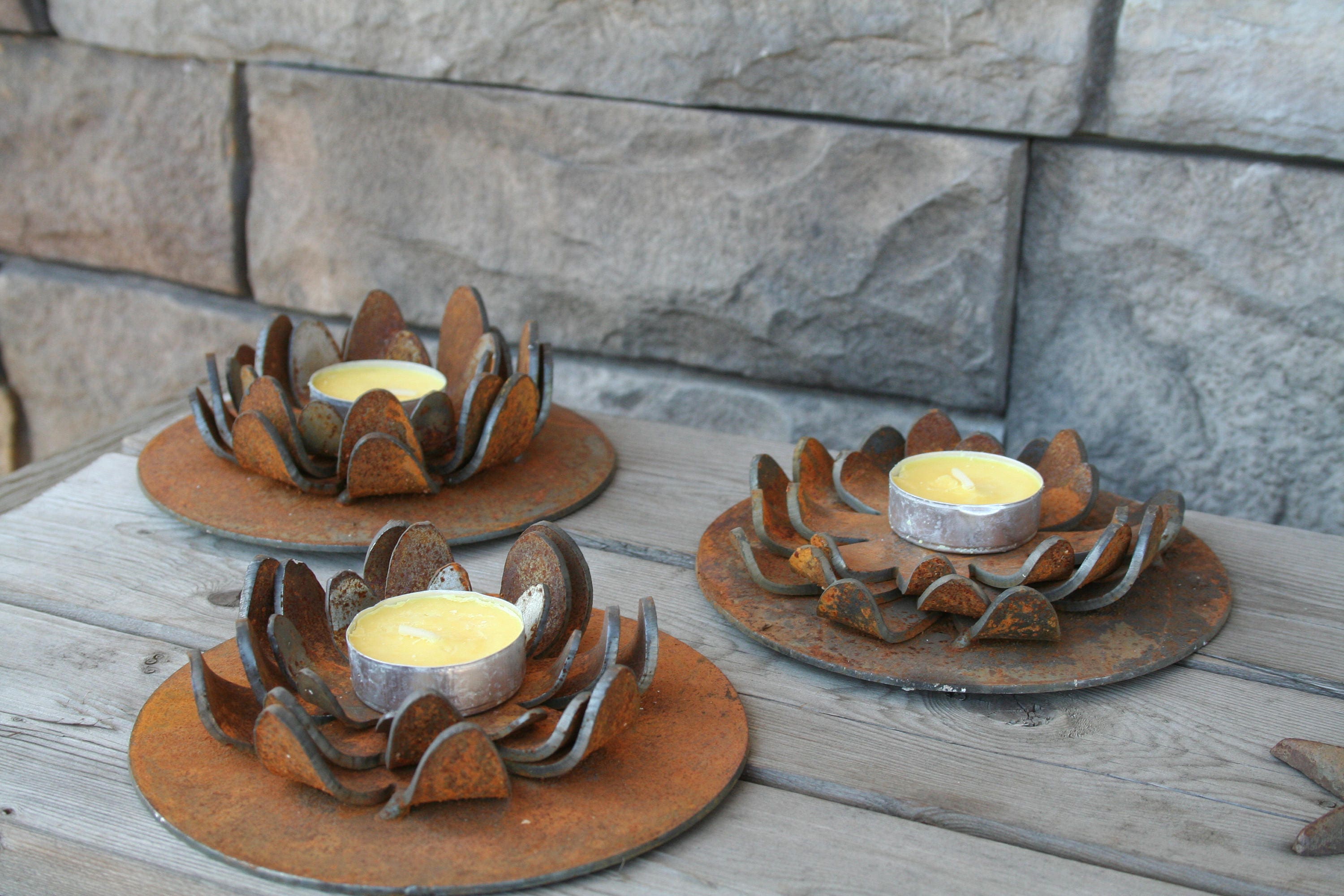 Rustic Candle Holder, Metal Lotus Flower Candle, Citronella candle, bug