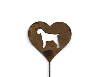 Wirehaired Pointing Griffon Dog Metal Heart Pet Memorial Stake 20 to 28 Inches Tall