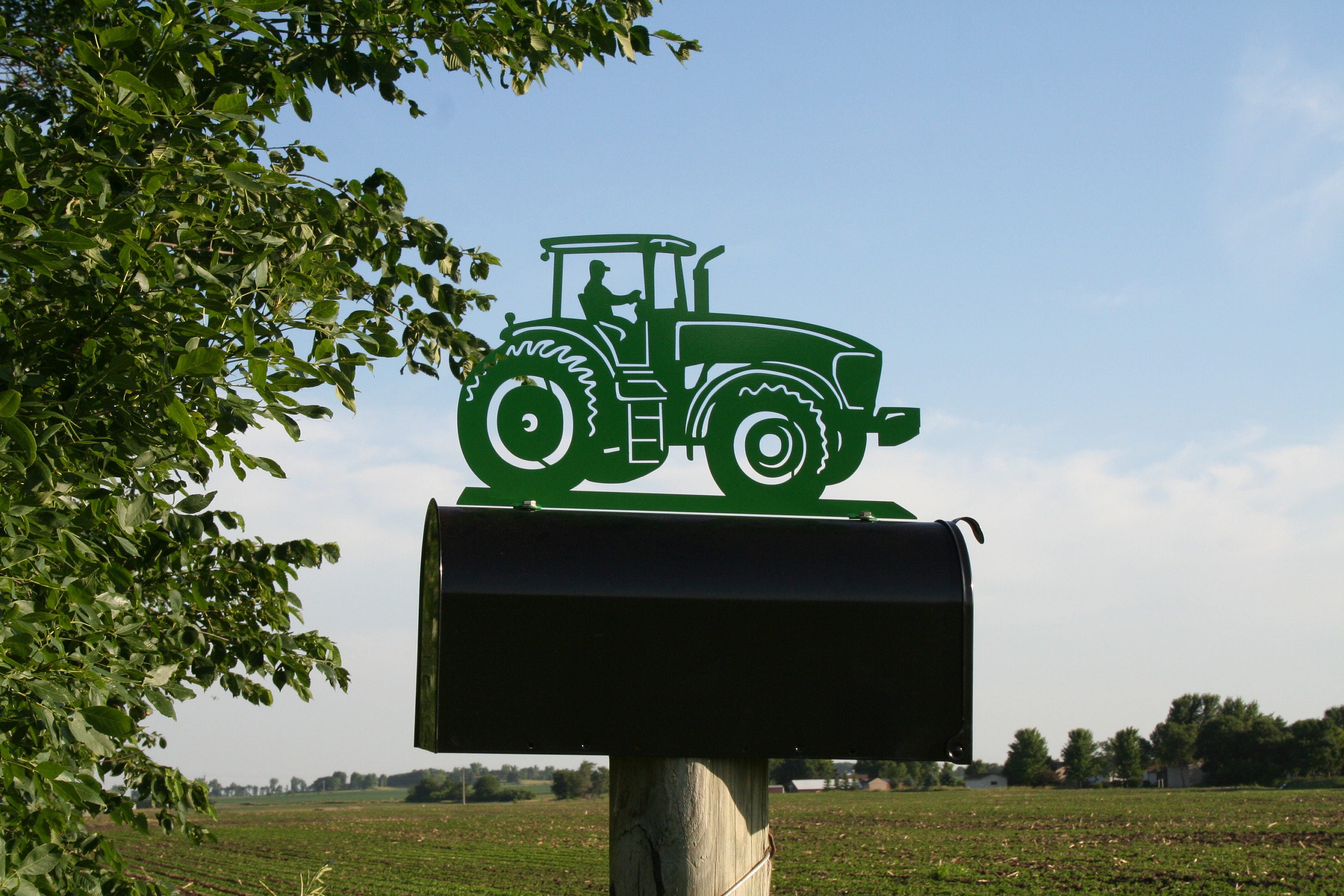 Modern Tractor Mailbox Topper, Metal Tractor Mailbox Top, Tractor with