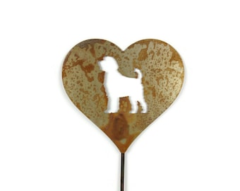 Labradoodle Dog Metal Heart Pet Memorial Stake 20 to 28 Inches Tall