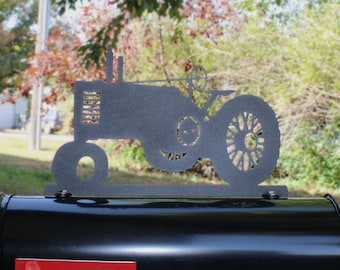 Vintage Tractor 2 Metal Mailbox Topper 9.25 Inches Tall - Does Not Include a Mailbox