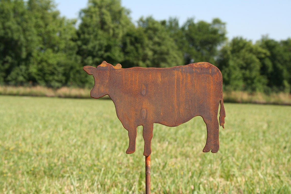 Cow Rustic Metal Yard Stake Sign 21 Inches Tall Etsy