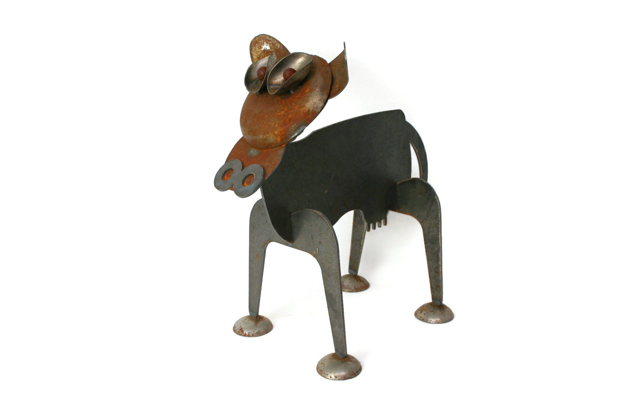 Steel Cow Welded Sculpture Yard Art 19 Inches Tall
