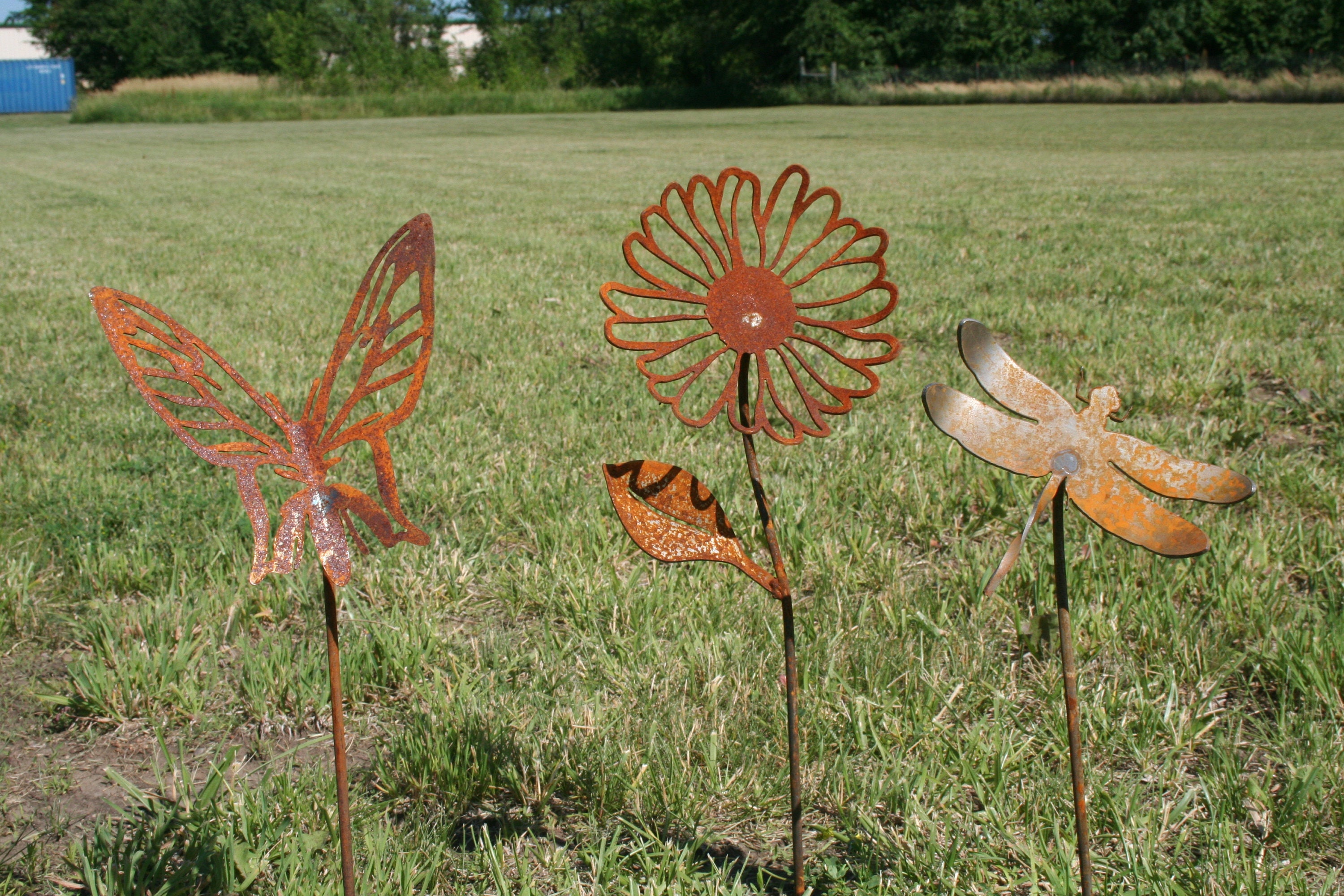 Garden stake set, Gardener gift set, Metal Flower, Butterfly stake