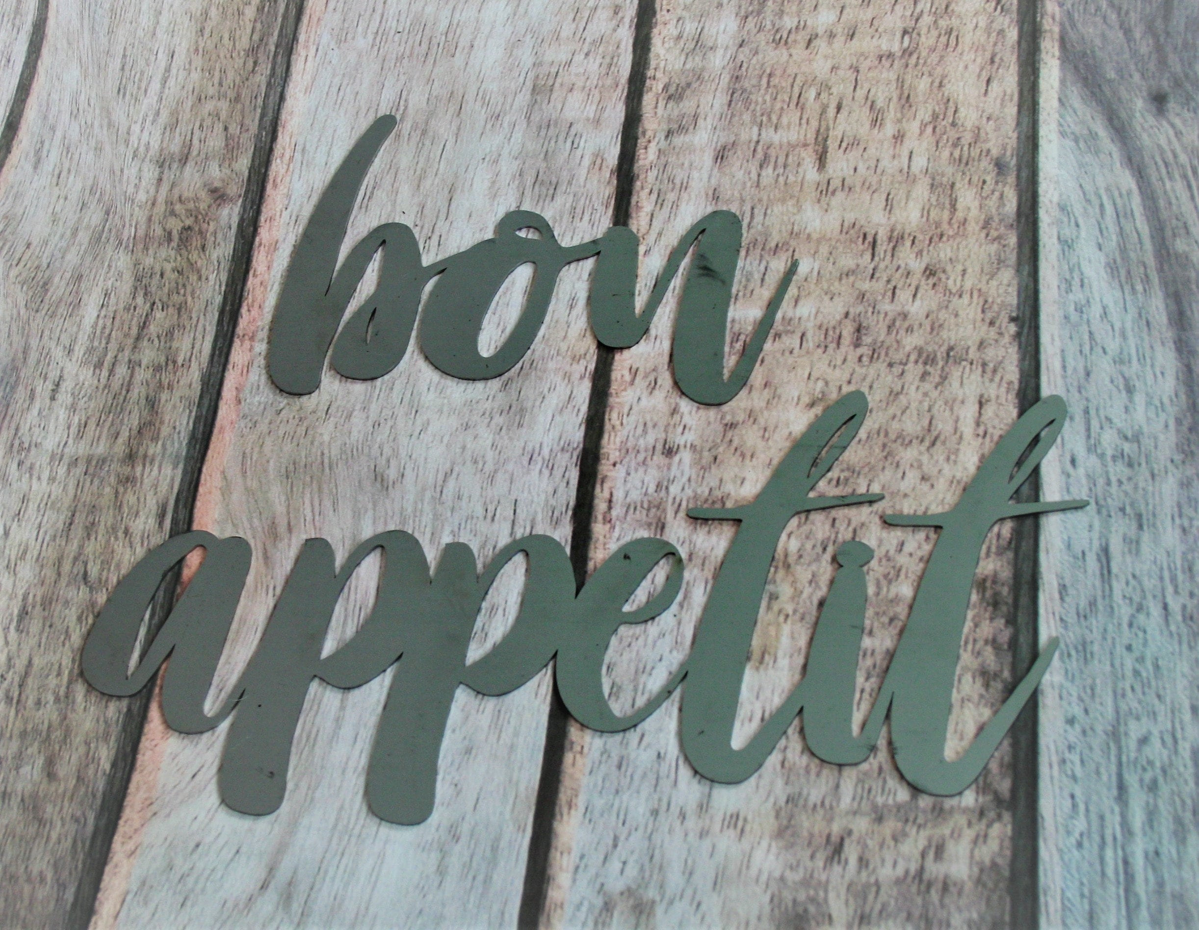 bon appetit script, kitchen metal sign, metal word art, steel word art