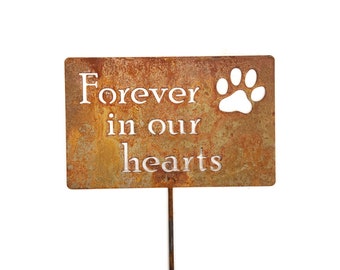 Forever In Our Hearts Pet Memorial Paw Print Metal Garden Stake 23 to 33 Inches Tall