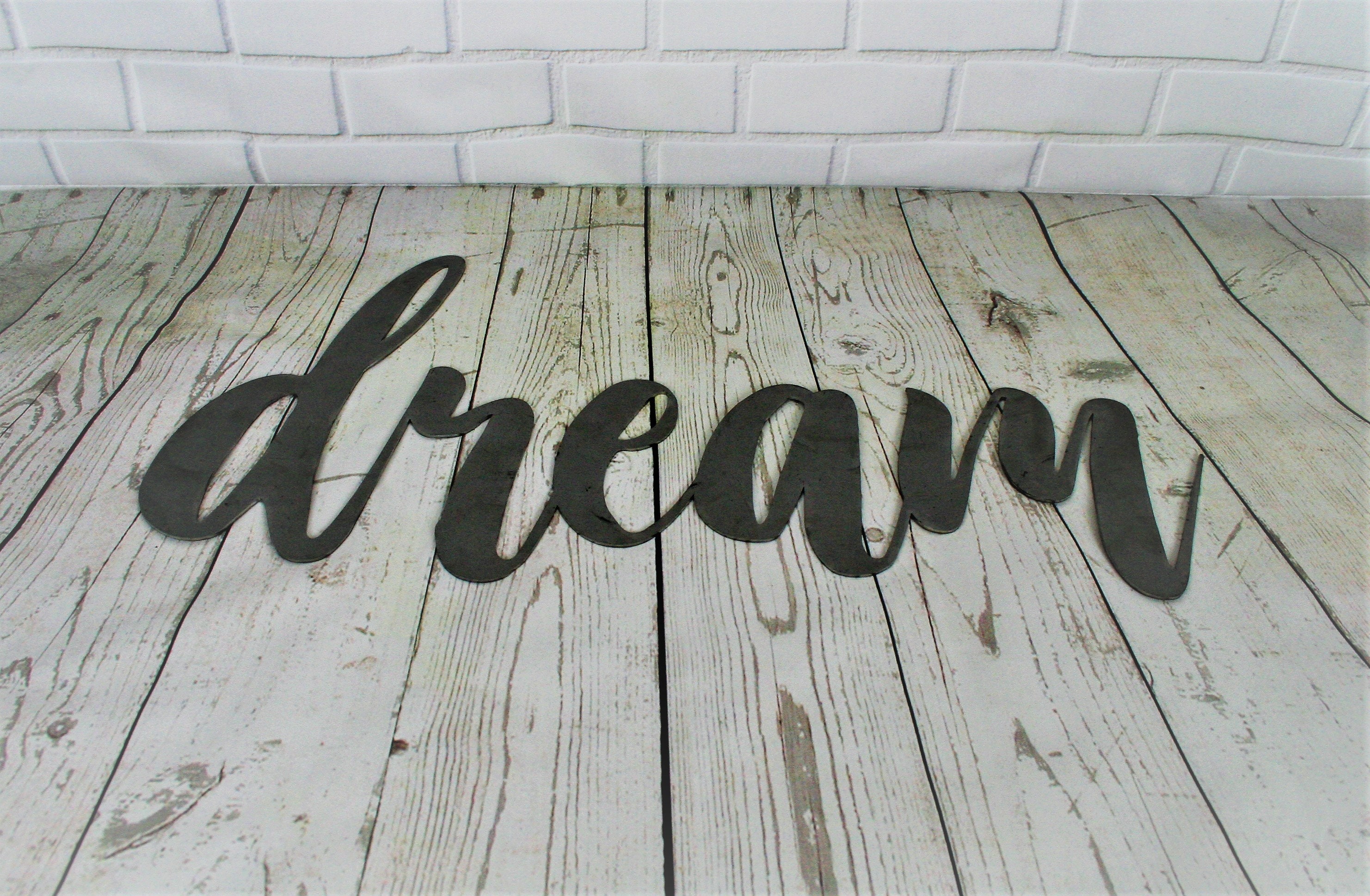 dream script, dream metal sign, metal word art, new baby nursery wall