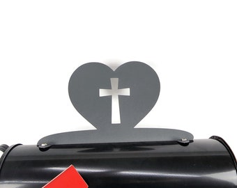 Cross on a Heart Metal Mailbox Topper 7.5 Inches Tall - Does Not Include a Mailbox