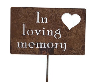 In loving memory Metal Garden Stake Grave Marker Heart Sign 23 to 33 Inches Tall