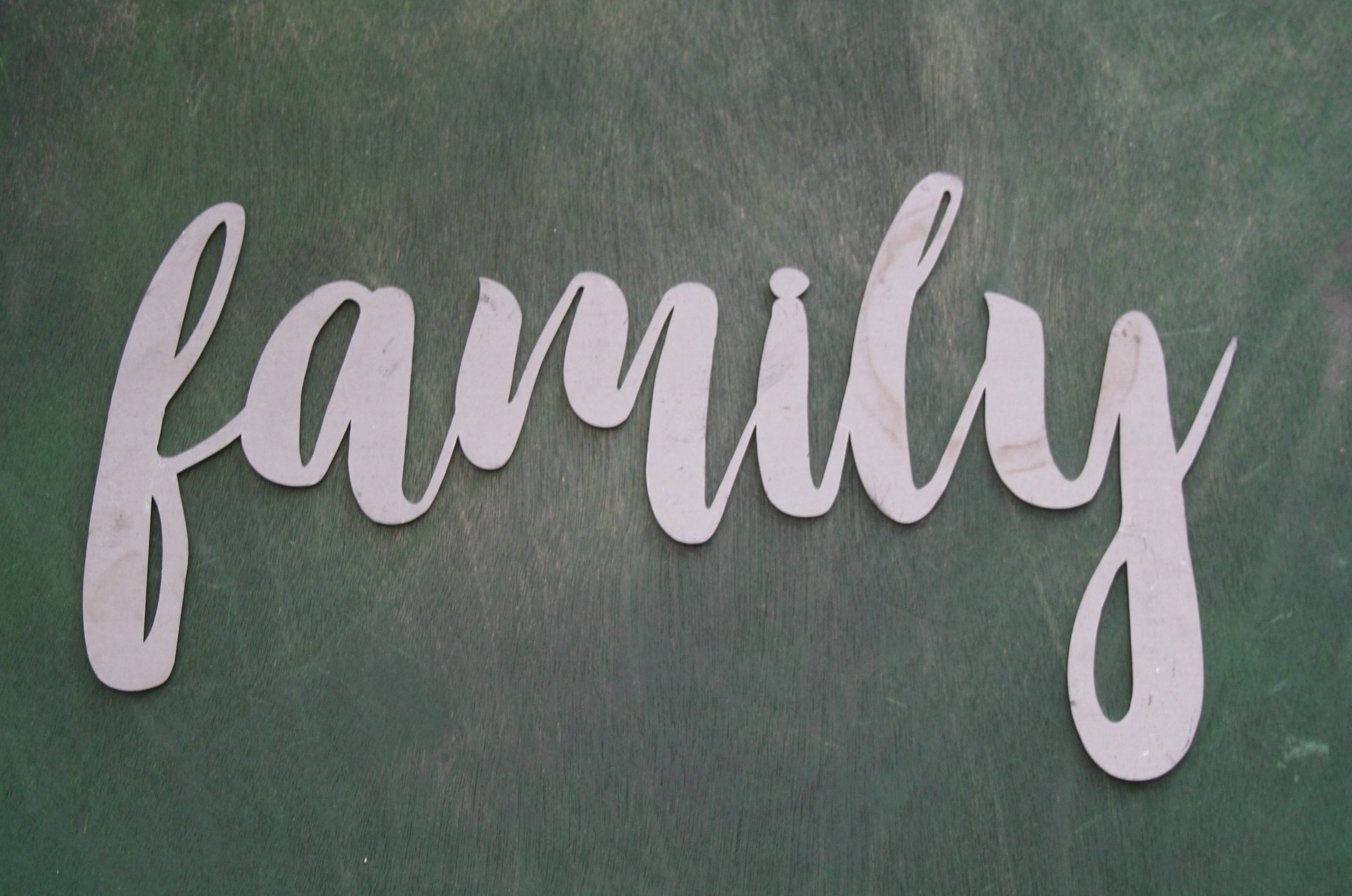 family script, family metal sign, metal word art, new baby gift, steel