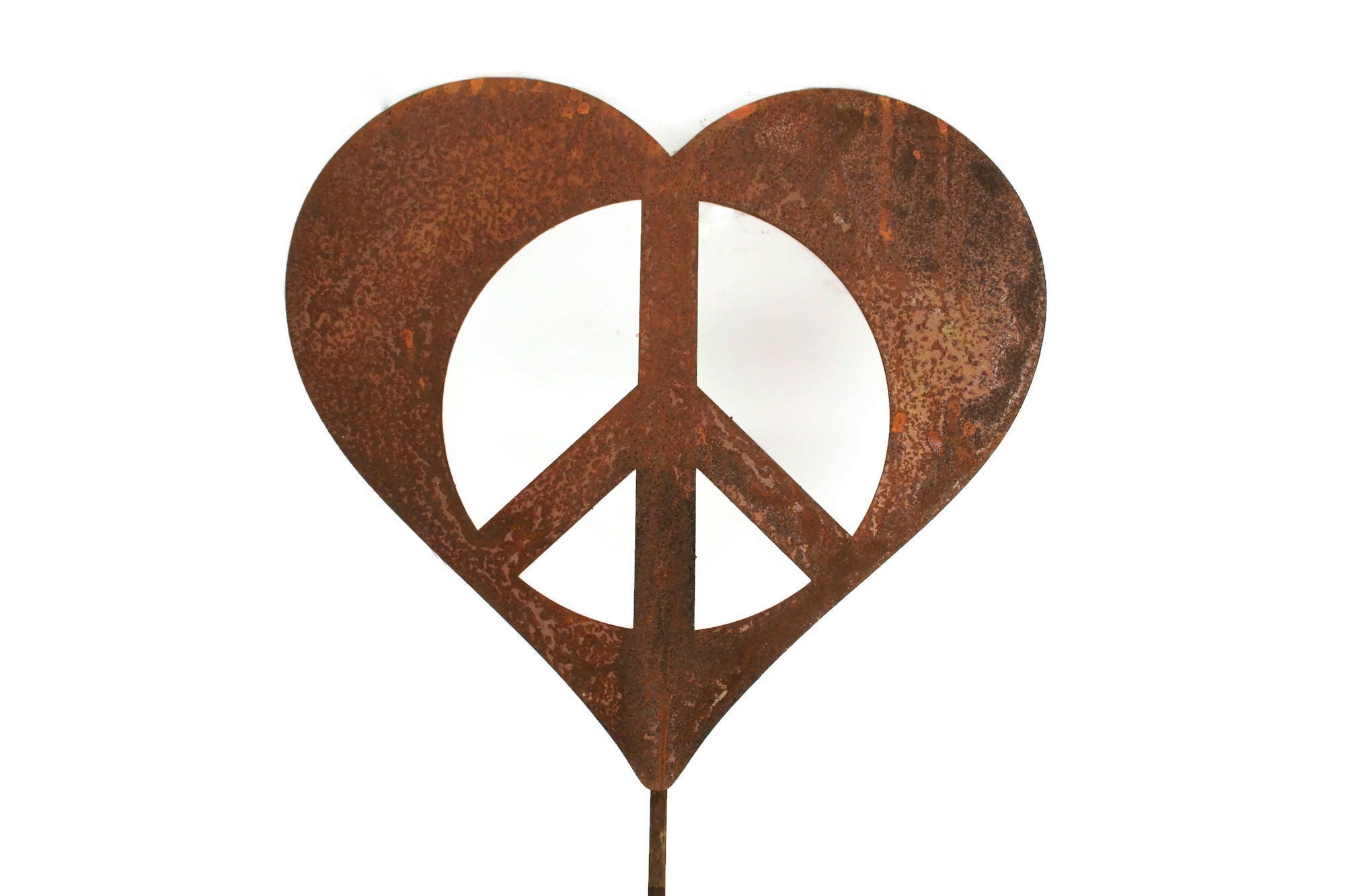Metal Heart Peace Sign Garden Stake, Valentine heart, heart yard sign