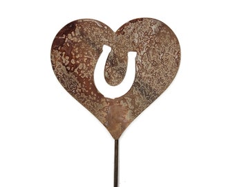 Horse Shoe Metal Heart Memorial Stake 21 to 28 Inches Tall