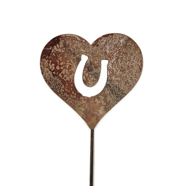 Horse Shoe Metal Heart Memorial Stake 20 to 28 Inches Tall