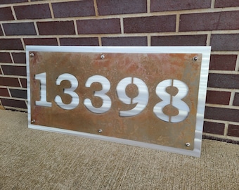 Metal Street Address or Name Sign Layered Design XXL 16x32 or 20x25" Bookman