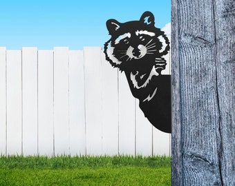 Peek a Boo Raccoon Peaking Around the Corner Metal Art Sign Steel 12 Inches Tall