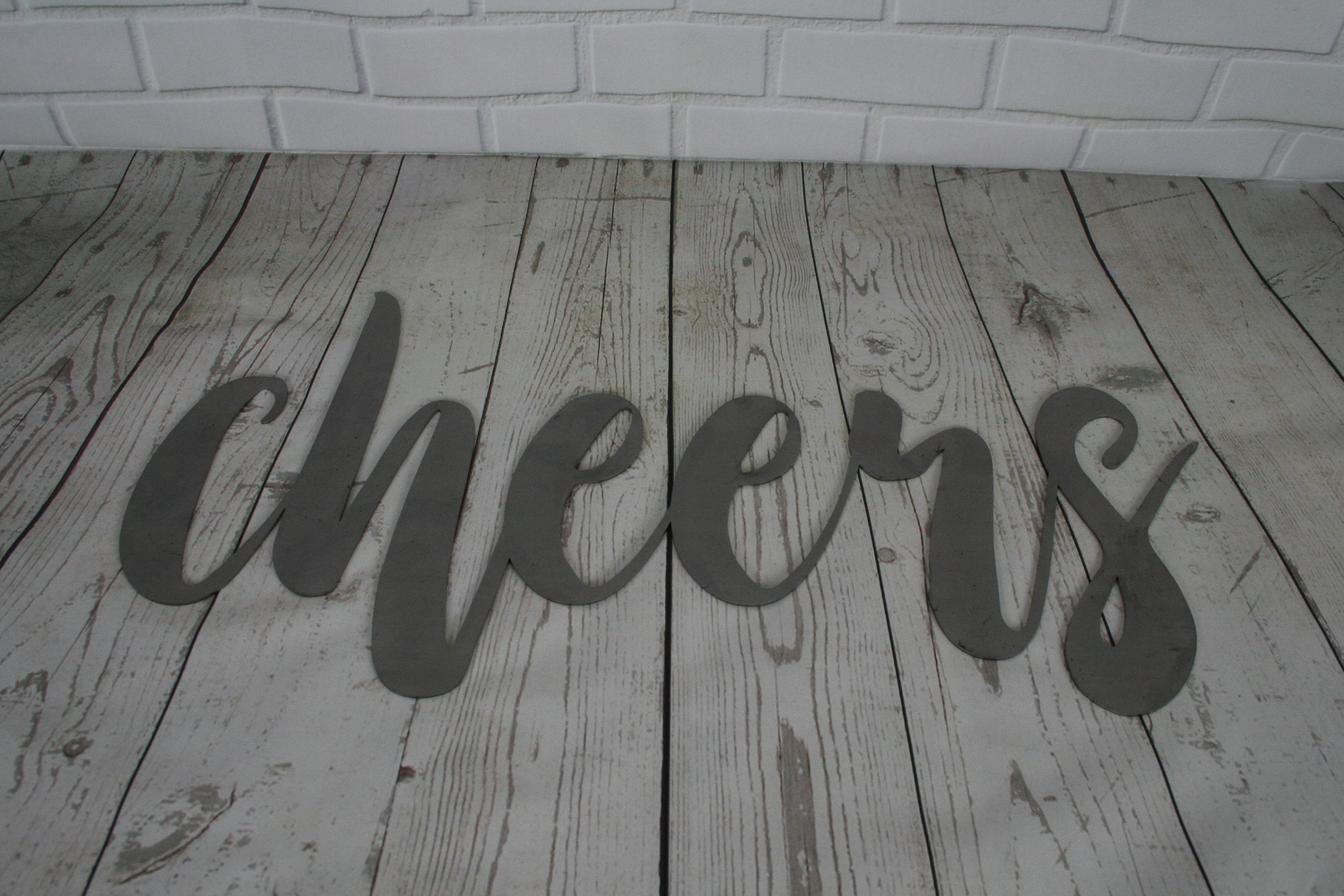 cheers script, cheers metal sign, metal word art, steel word art, steel