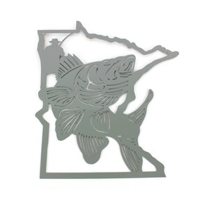 Minnesota Walleye Fishing Metal Wall Art Sign 17.5 Inches Tall Gray