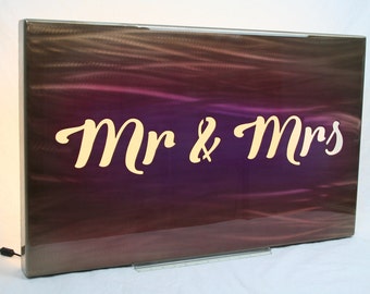 Mr & Mrs Hand Painted Backlit Wall Mount LED Light Sign 30x18 Inches