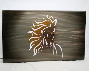 Metal Backlit Wall Art Running Horse Airbrush on Aluminum 18x30 Inches