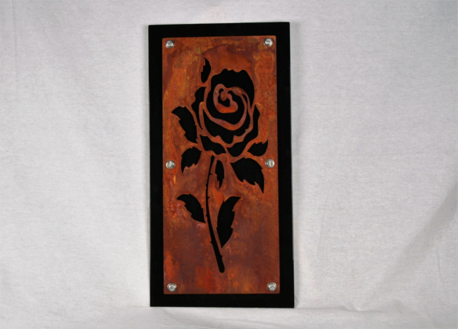 Black and Rustic Rose Layered Metal Sign, modern rose decor, SHIPS FREE