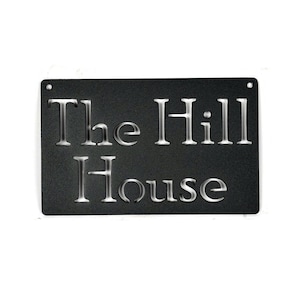 Metal Hanging Sign for Garden Custom Text 8 to 25 Inches Wide Matte Black