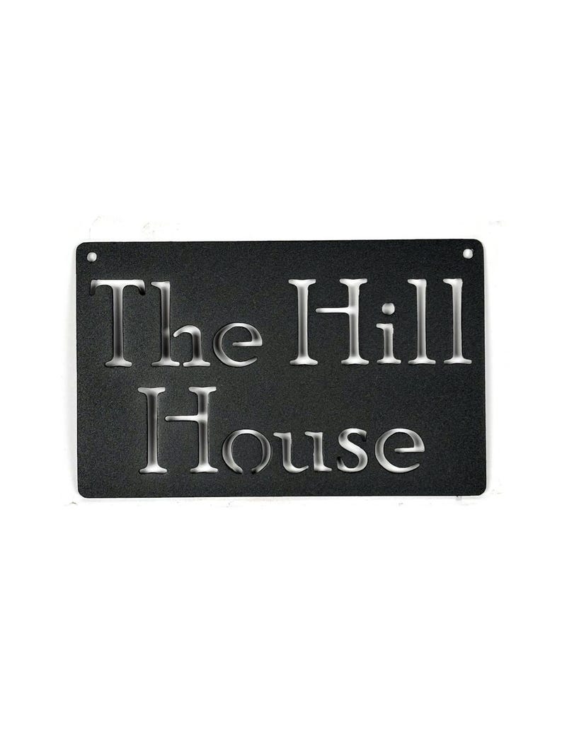 Metal Hanging Sign for Garden Custom Text 8 to 25 Inches Wide Matte Black