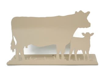 Cow and Calf Pair Tabletop Metal Home Decor 11.5 Inches Wide