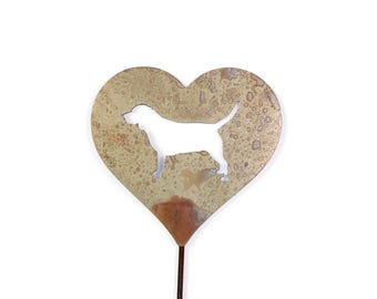 Beagle Dog Metal Heart Pet Memorial Stake 20 to 28 Inches Tall