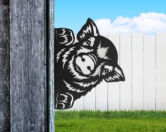 Peek a Boo Pig Hog Peaking Around the Corner Metal Art Sign Steel 11 Inches Tall