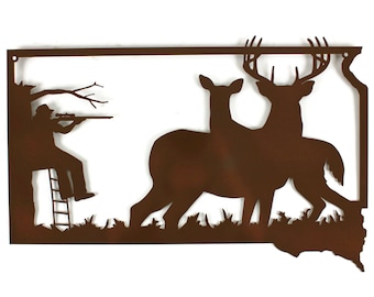 South Dakota Deer Hunting Metal Wall Art 22 Inches Wide