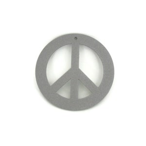May include: A gray peace sign cutout, made of wood or felt, with a hole at the top for hanging.