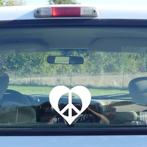 Peace Heart Outdoor Safe Vinyl Decal Sticker 4 to 6 Inches Tall