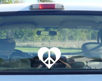 Peace Heart Outdoor Safe Vinyl Decal Sticker 4 to 6 Inches Tall